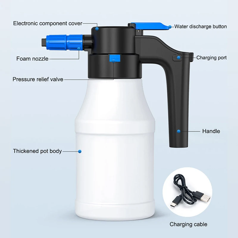 SEAMETAL 1.5L Car Electric Foam Spray Bottle Wireless Charging Pneumatic Sprayer Fast Foaming Bottle Car Wash Household Garden image 3