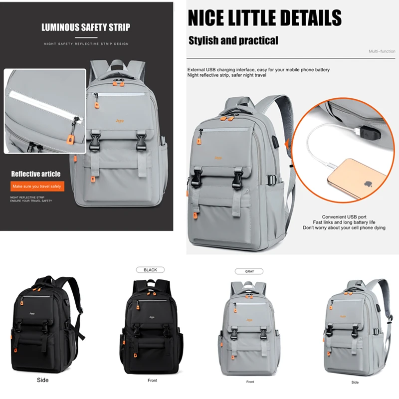 JEEP BULUO – sac à dos étanche pour ordinateur portable 14 pouces, pour hommes et femmes