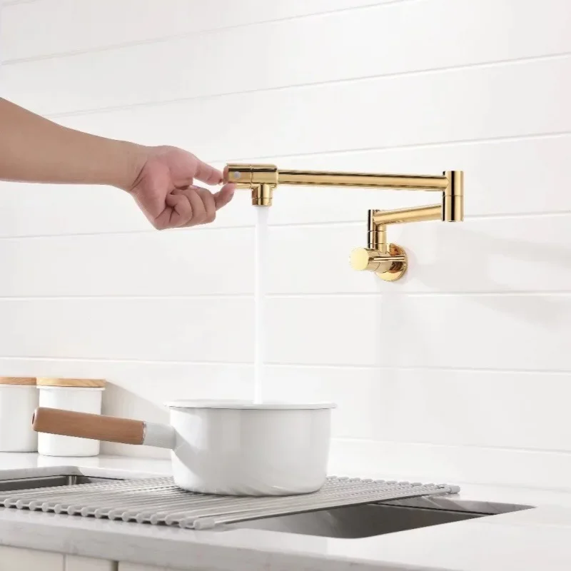 All-copper kitchen faucet, vegetable basin, single cold faucet, telescopic rotary folding, extended sink, stove faucet