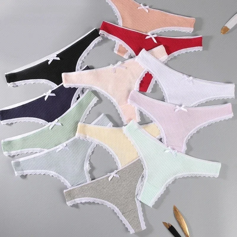 

Hot Simple Lace Cotton Women's Underwear Sexy String Seamless Panties Thong Solid Low Waist Girls Briefs Soft Casual Lingerie