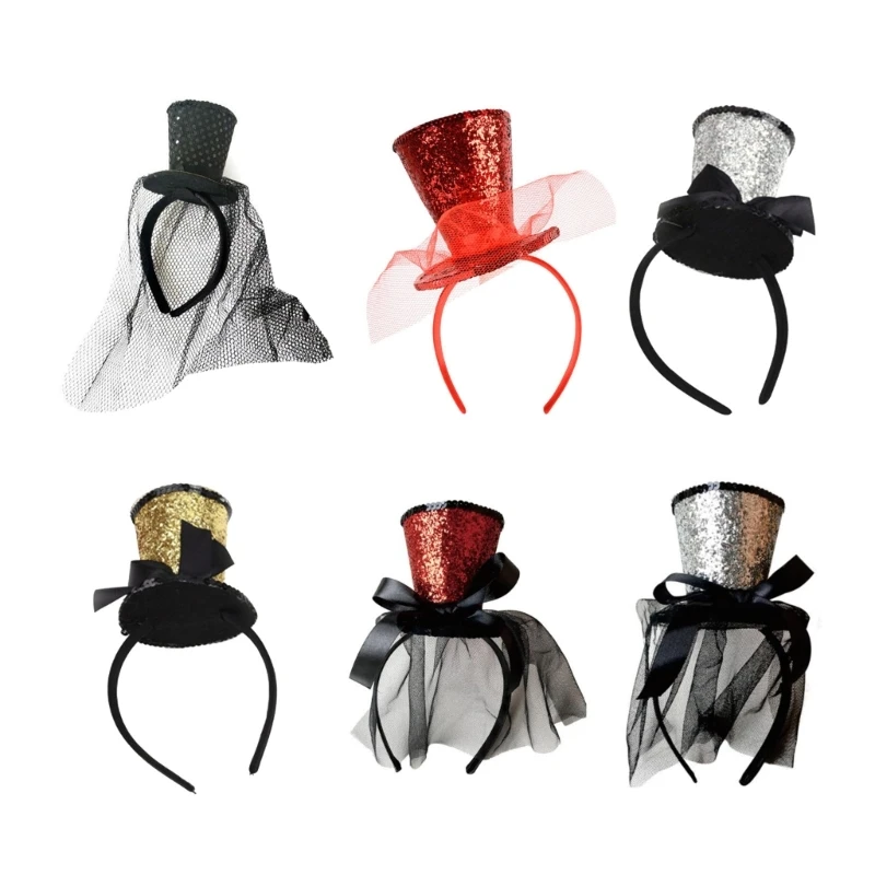 Adult Mini Top Hat Decor for Celebration New Year Hairband with Sequins Drop Shipping