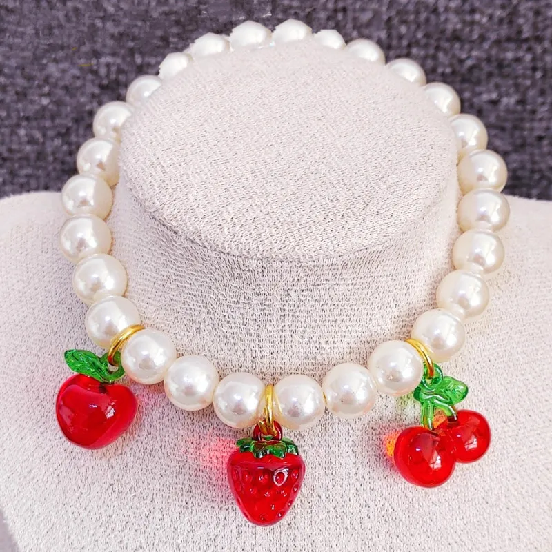 

Cherry Pendant Pet Pearl Collar Colorful Beads Dog Necklace Cat Collar Puppy Accessories Dog Chain Chihuahua Pet Wedding Jewelry