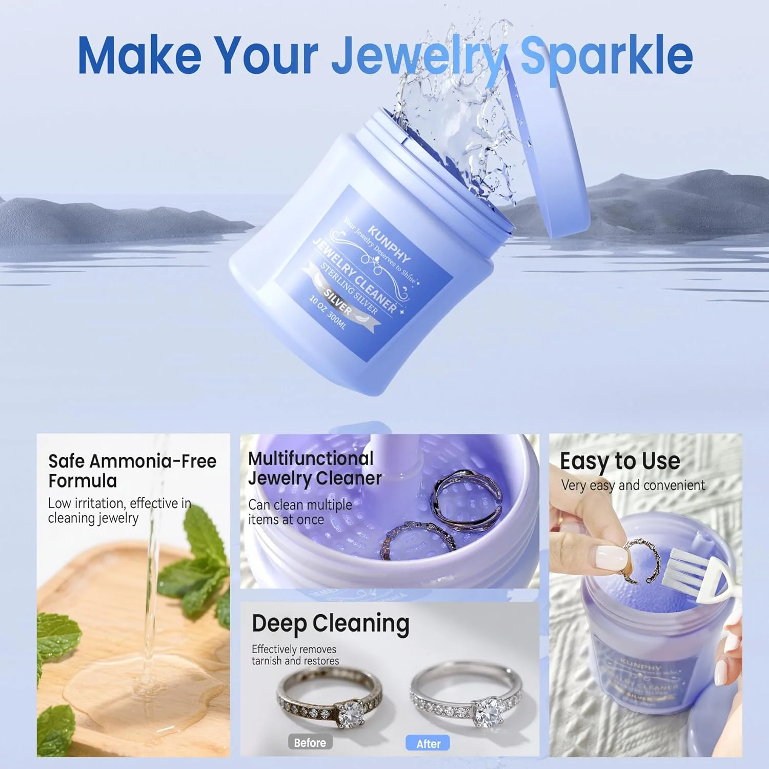 300ml Jewelry Cleaner Silver Jewelry Necklace Ring Anti-oxidation Polishing Solution Care Detergent Multifunctional Cleaner