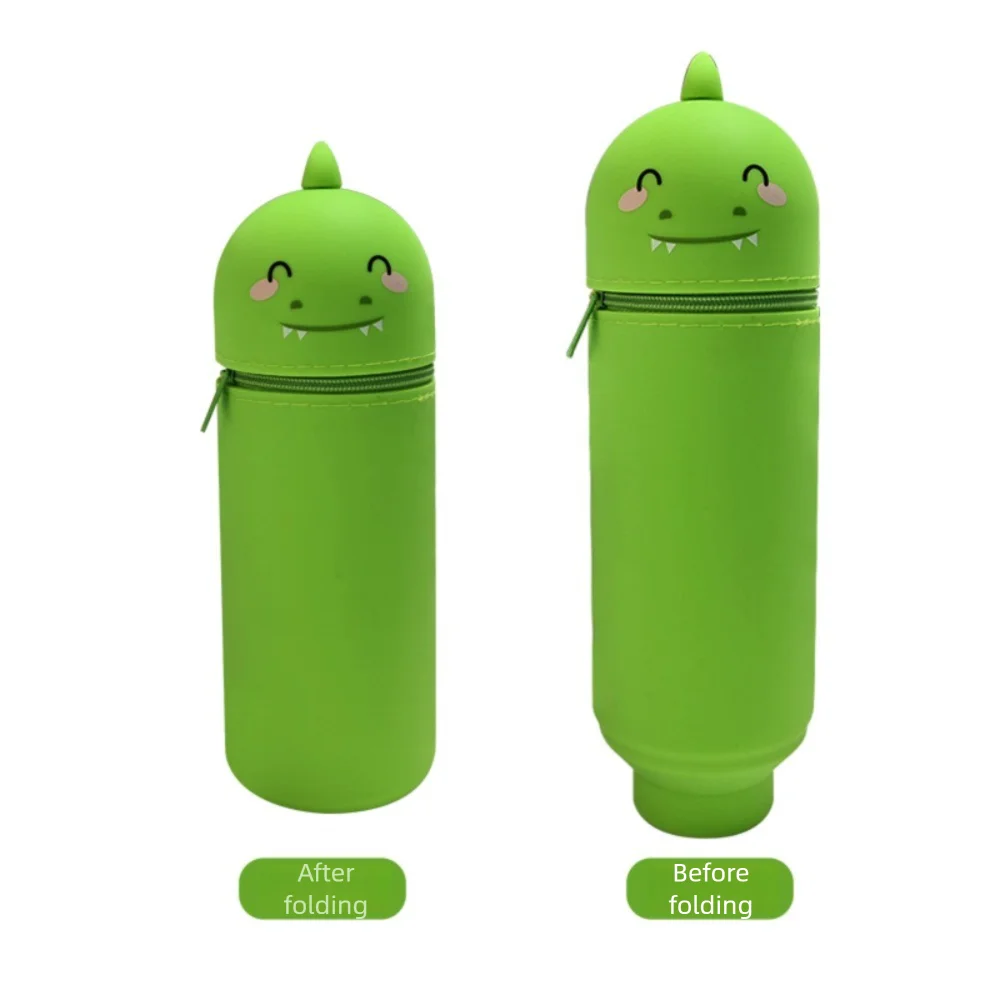 Cute Foldable Pencil Case Silicone Animal Shape Stationery Organizer Dirt Resistant Rabbit Panda Pen Container for Students