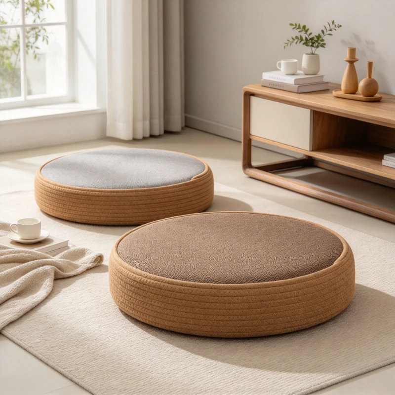 Thick Floor Meditation Cushion, Linen Cover Round Pillow for Sofa Tatami Tea Table Balcony and Home Relaxation Seating