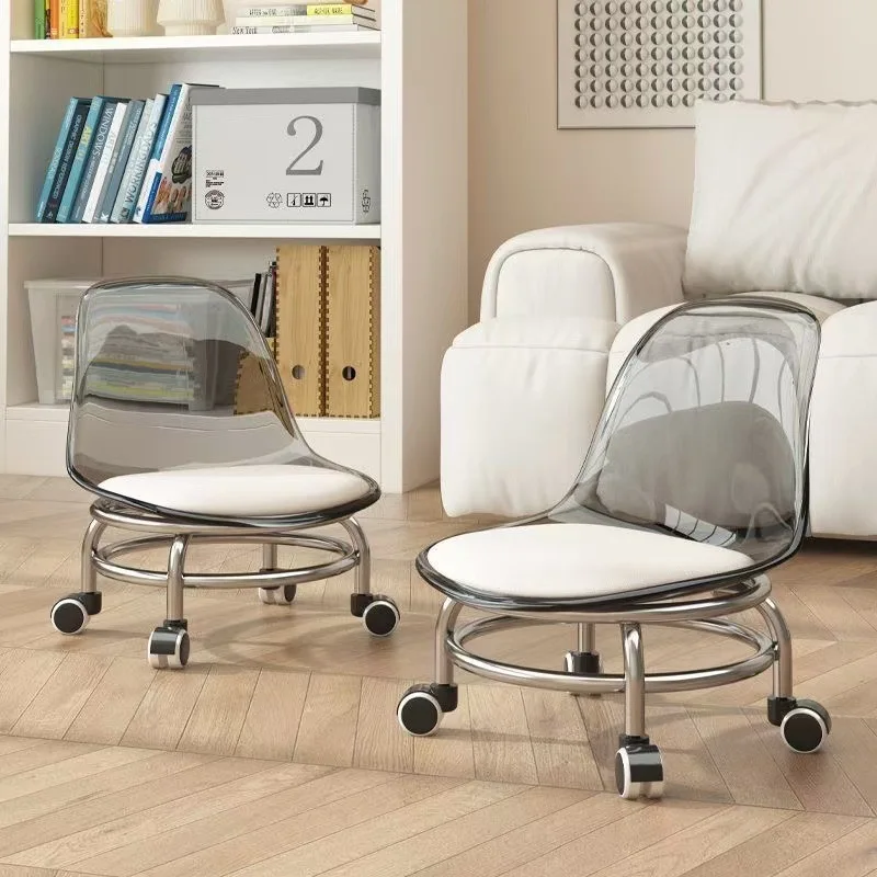 Electroplated Steel Frame Low Stool, Backrest Stool Chair with 360° Rotation & Sliding Stool,Household Low Shoe Changing Stool image 3