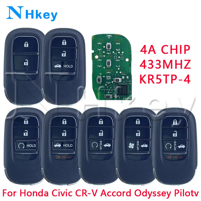 NHkey FCCID:KR5TP-4 4A Chip 433MHz Chiave A Distanza Dell'automobile Per Honda Civic CR-V Accord HRV FIT XRV ZRV Odyssey Pilot 2022 2023 2024