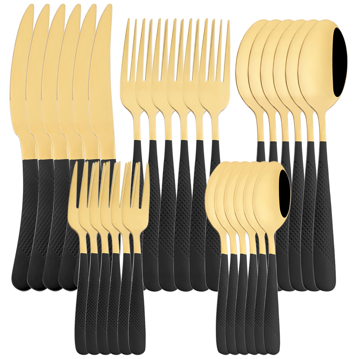 

30Pcs Black Gold Dinnerware Set Knife Cake Fork Tea Spoon Cutlery Set High Quality Stainless Steel Flatware Kitchen Tableware