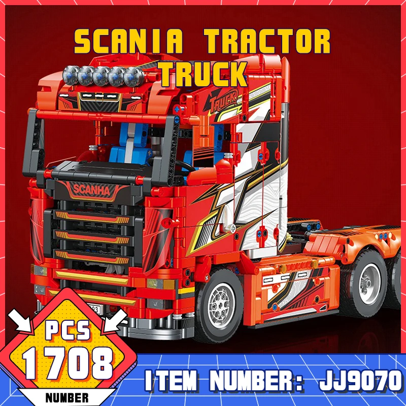 

JJ9070 Static Version European Trailer Truck Front Assembly Model Container Trailer Technical DIY Bricks Toys Boys Girl Gifts