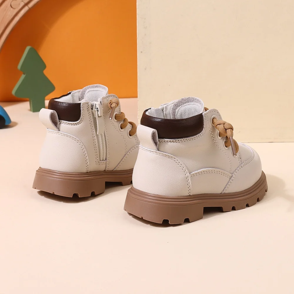 2025 New Autumn Baby Shoes Leather Boys Ankle Boots Soft Sole Zip Side Fashion Toddler Kids Girls Boots 15-25