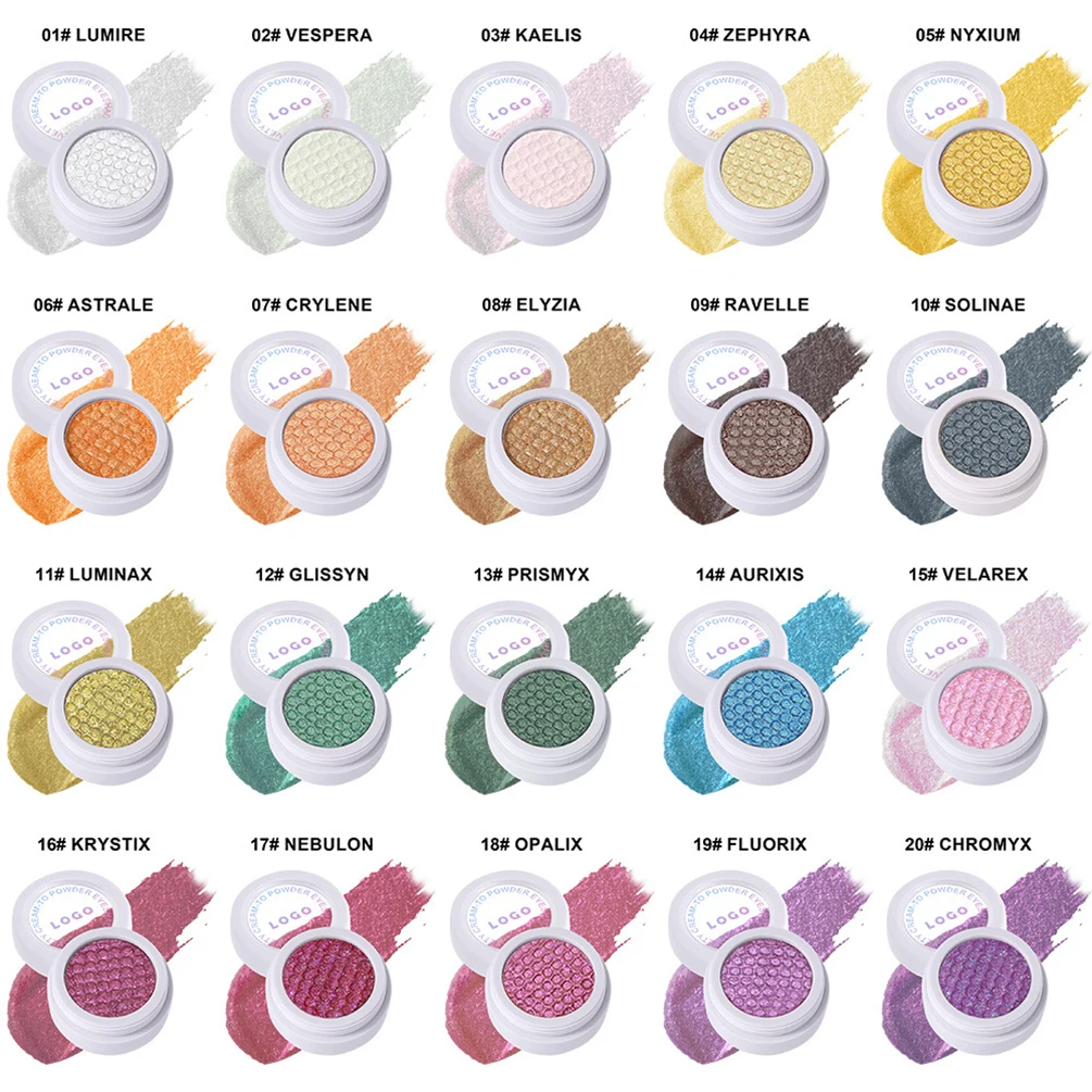 Cień do powiek Private Label z własnym logo, wodoodporny, jednokolorowy, delikatny połysk, kolor kameleon, pigment z efektem cekinów i perły, do makijażu.