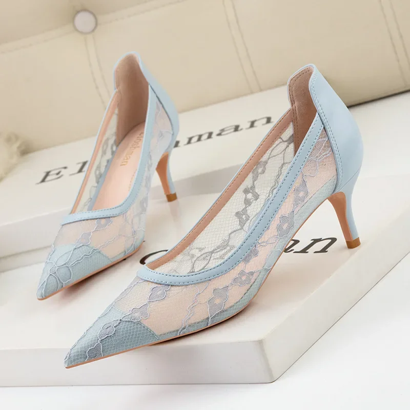 Lace Mesh Hollow Sexy Shoes Women New Arrival Wedding Shoes Bride Heels Luxury Heels Bigtree Shoes Sexy High Heels Talon Femme