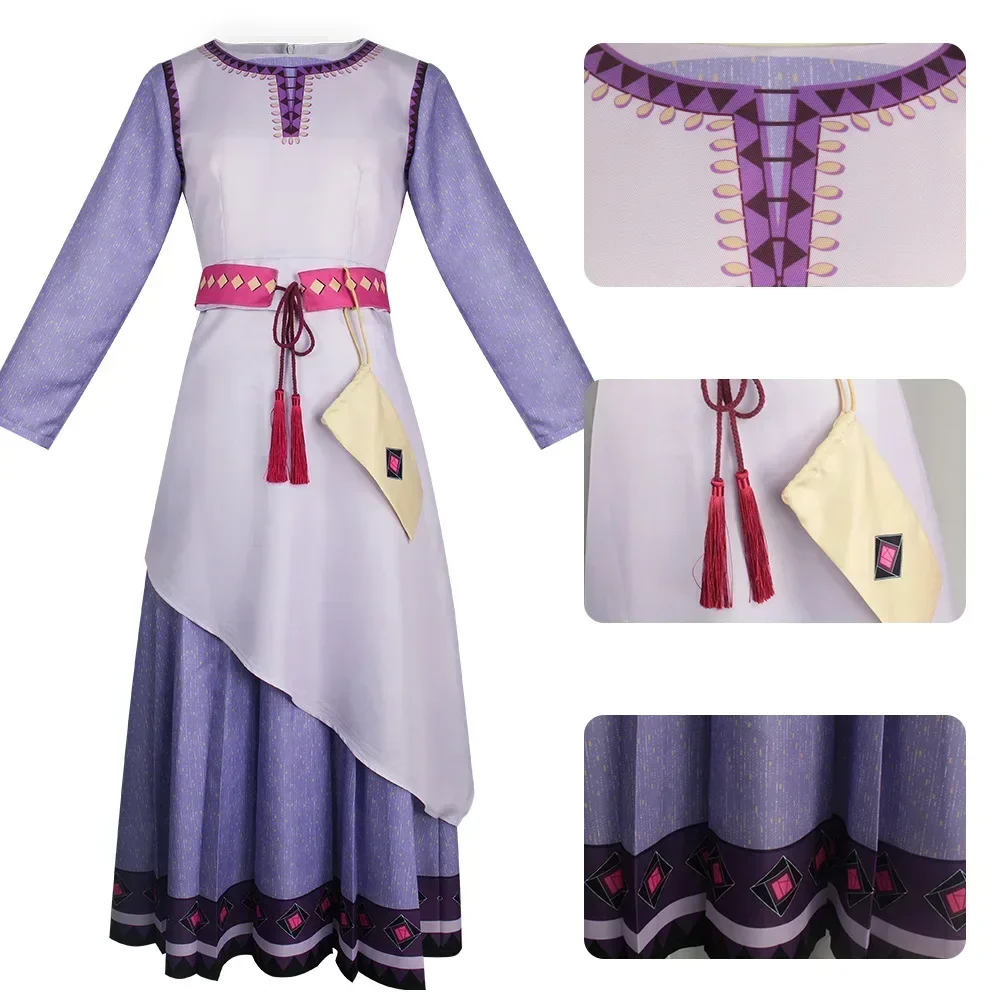 

Movie Wish Asha Cosplay Costume Asha Princess Purple Long Dress Fancy Dress Halloween Carnival Clothe Christmas for Women Girl