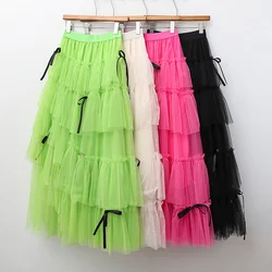 Long Maxi Tulle Skirt Women Sweet Tiered Long Skirt Autumn Winter Women Fashion Korean Mesh Skirt Female Party Skirt Clothes
