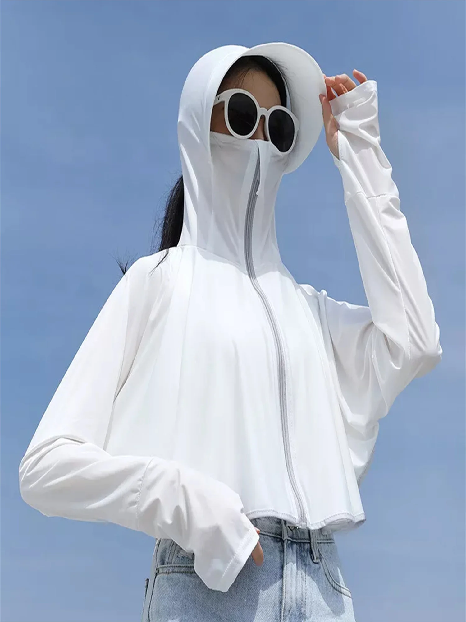 Women's sun protection hoodie, women's jacket summer sun protection clothing, outdoor hiking and cycling jacket, UV protection t