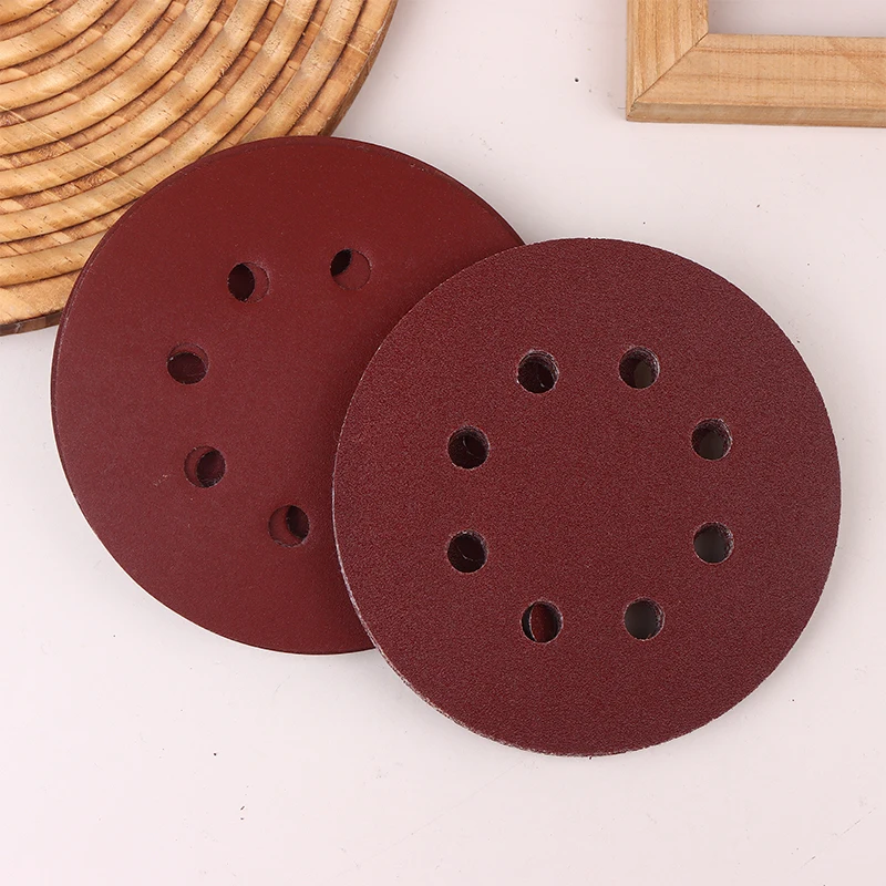 

10 шт., 5 дюймов, 8 отверстий, шлифовальная подушечка из глинозема, шлифовальный лист, полировальная наждачная бумага, шлифовальные диски, абразивный инструмент для полировки
