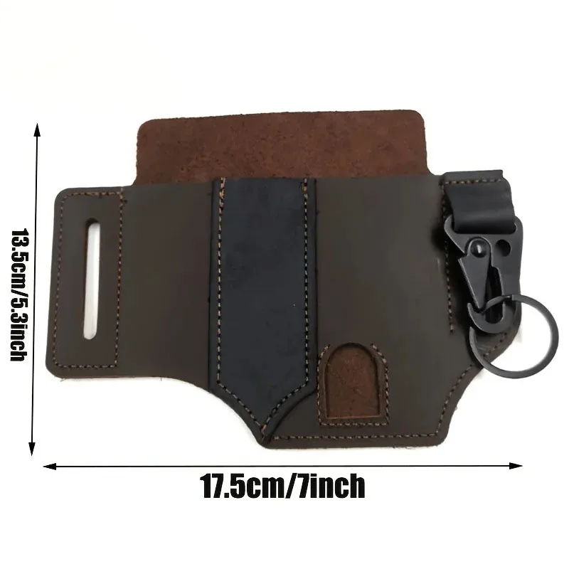 PU Leather EDC Belt Multitool Sheath, Pocket Organizer with Pen Holder, Flashlight & Key Fob Storage Pouch for Men Outdoor Carry - view 3