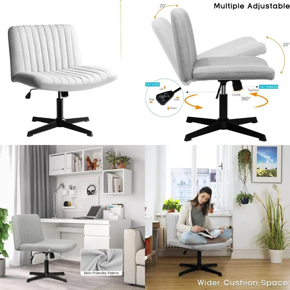 

Modern Fabric Swivel Chair with Adjustable Height, Mid-Back, Wide Seat for Home Office (Grey)