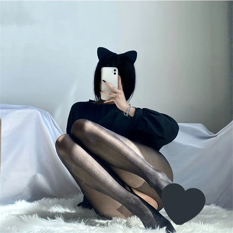 

Susheng Sexy Horse Oil Black Silk White Silk Pantyhose Silky Shiny Open-End Temptation Pearl Stockings19Bright Simple