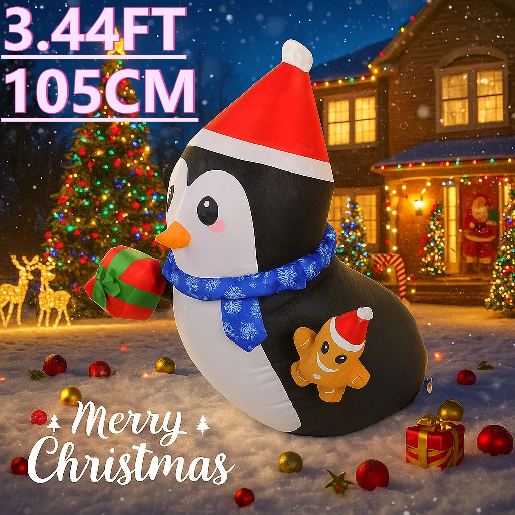 3,44 ft LED Licht Aufblasbare Weihnachten Pinguin Lebkuchen Mann Geschenk Spielzeug Hof Party Decor Hause Liefert Weihnachten Ornamente Urlaub