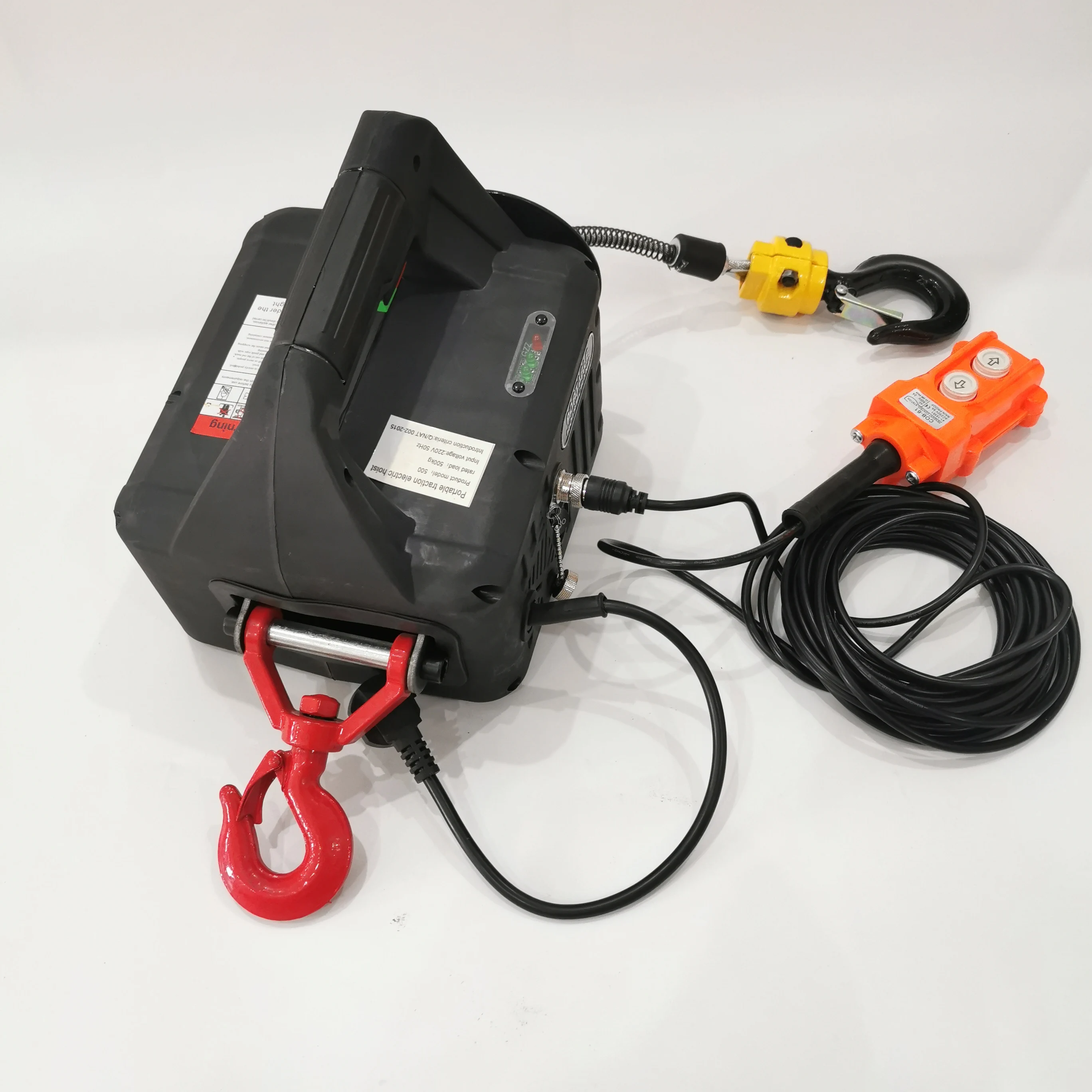 Electric Hoist Winch Portable Crane Pulling Tool Lifting Capacity 500kg/ 1100lbs Wireless Remote Control 220V/110V