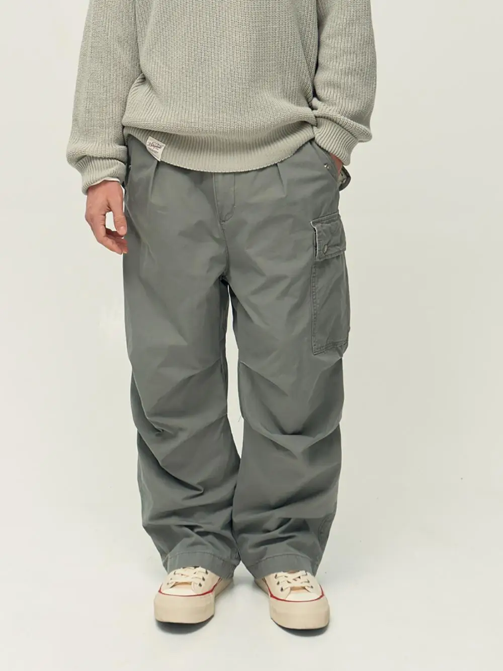 

Мужские повседневные брюки свободного кроя MIDUPDATE осень 2024 с молниями на манжетах, множеством карманов, из состаренного хлопка, прямого кроя