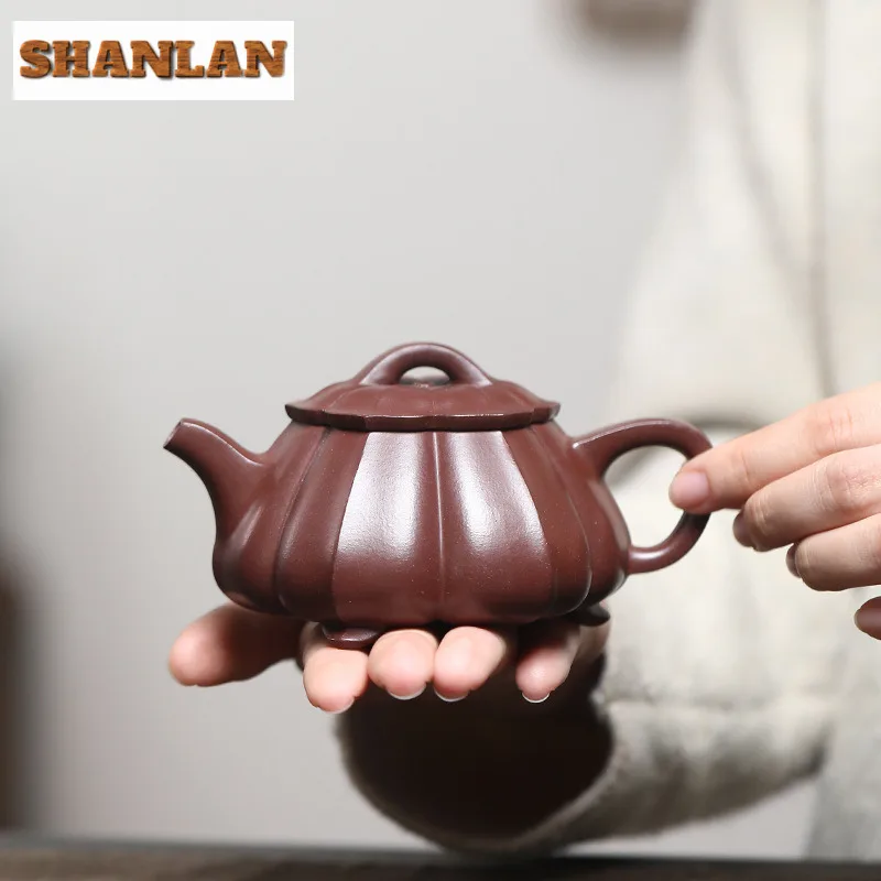 170ml Classic Yixing Purple Clay Teapots Handmade Tripodia Stone Scoop Pot Raw Ore Purple Mud Kettle With Strainer Zisha Tea Set