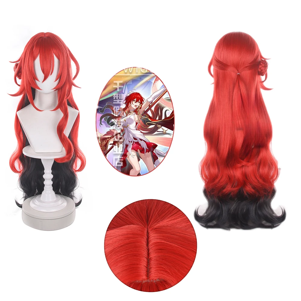 Himeko Departure Cosplay Wig 80cm Red Black Gradient Mix Heat Resistant Synthetic Hair Role Play Wig Hallowmas Costumes Accessor