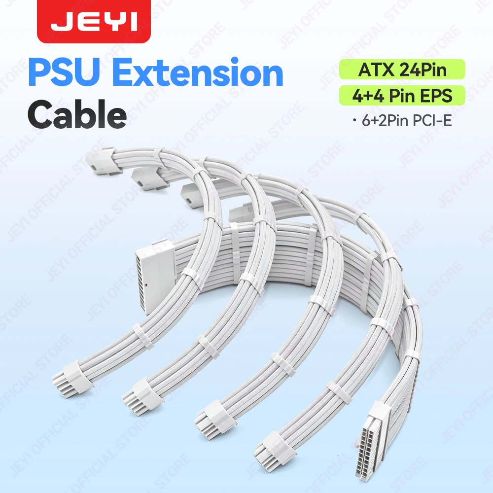 JEYI PSU Extension Cable Kit-24Pin ATX + 8Pin EPS + 6+2Pin PCIe 18AWG Copper Wire Premium Sleeved with Cable Combs