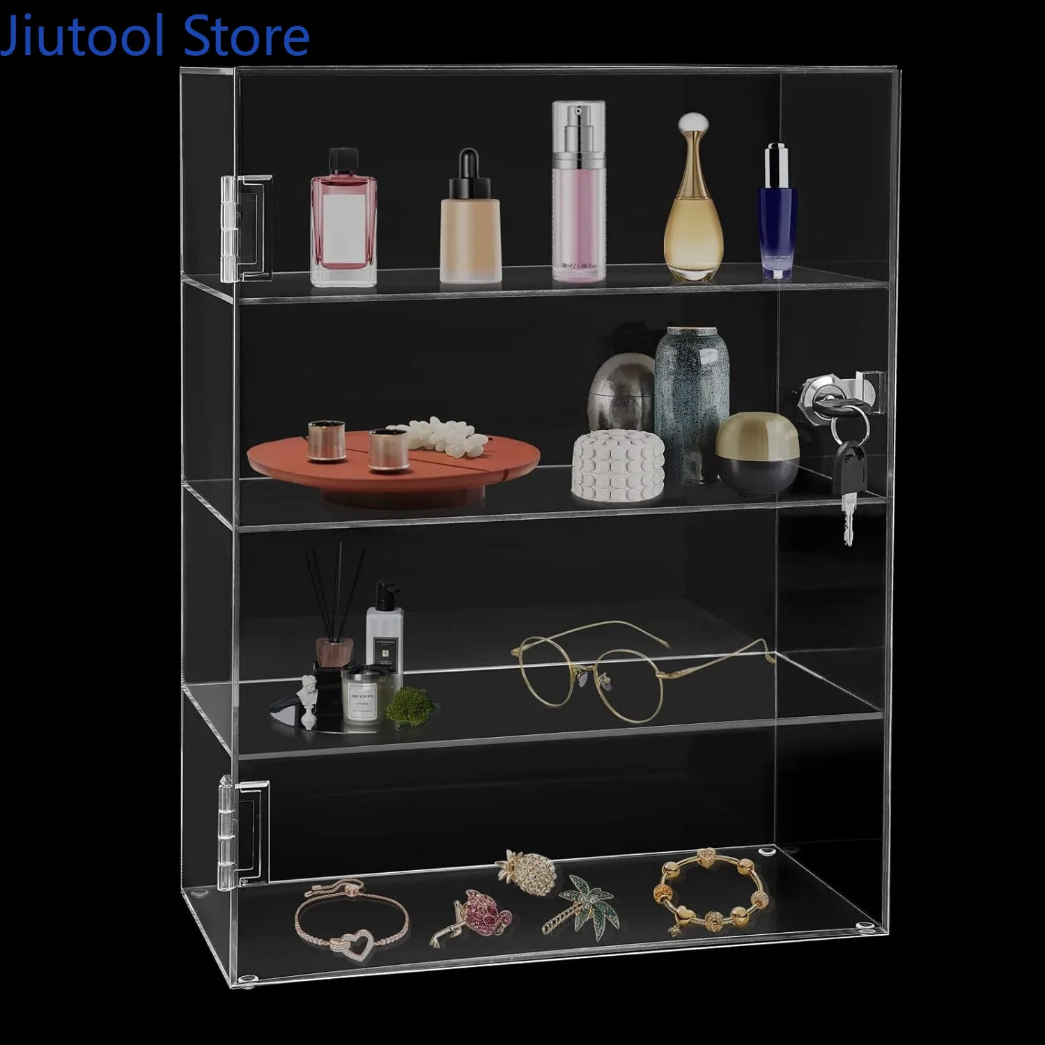 حافظة عرض أكريليك قابلة للقفل مكونة من 4 طبقات مع مفاتيح، حافظة عرض شفافة على سطح الطاولة، قفل خزانة عرض قابلة للفصل