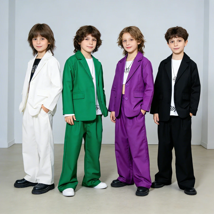 Kids Hip Hop Dance Suit Blazer Pants Set Loose-Fit Streetwear for Boys Girls Jazz Performance Costume Children Fashion Outfit