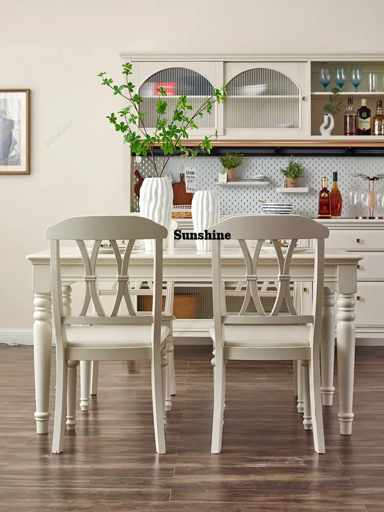 

American small apartment dining table household light luxury cream style solid wood dining table