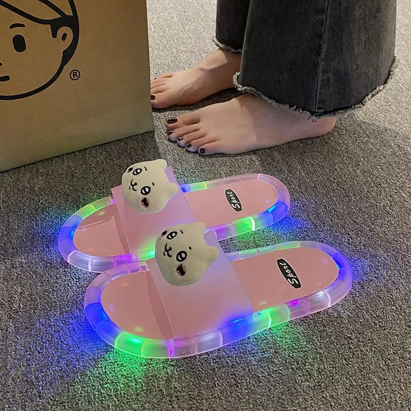 

Kawaii Anime Chiikawa Toy Slippers Y2K Usagi Hachiwars Slippers Glow Wearing Outside Home Anti-Slip Flip-Flops Shoes Woman Gift