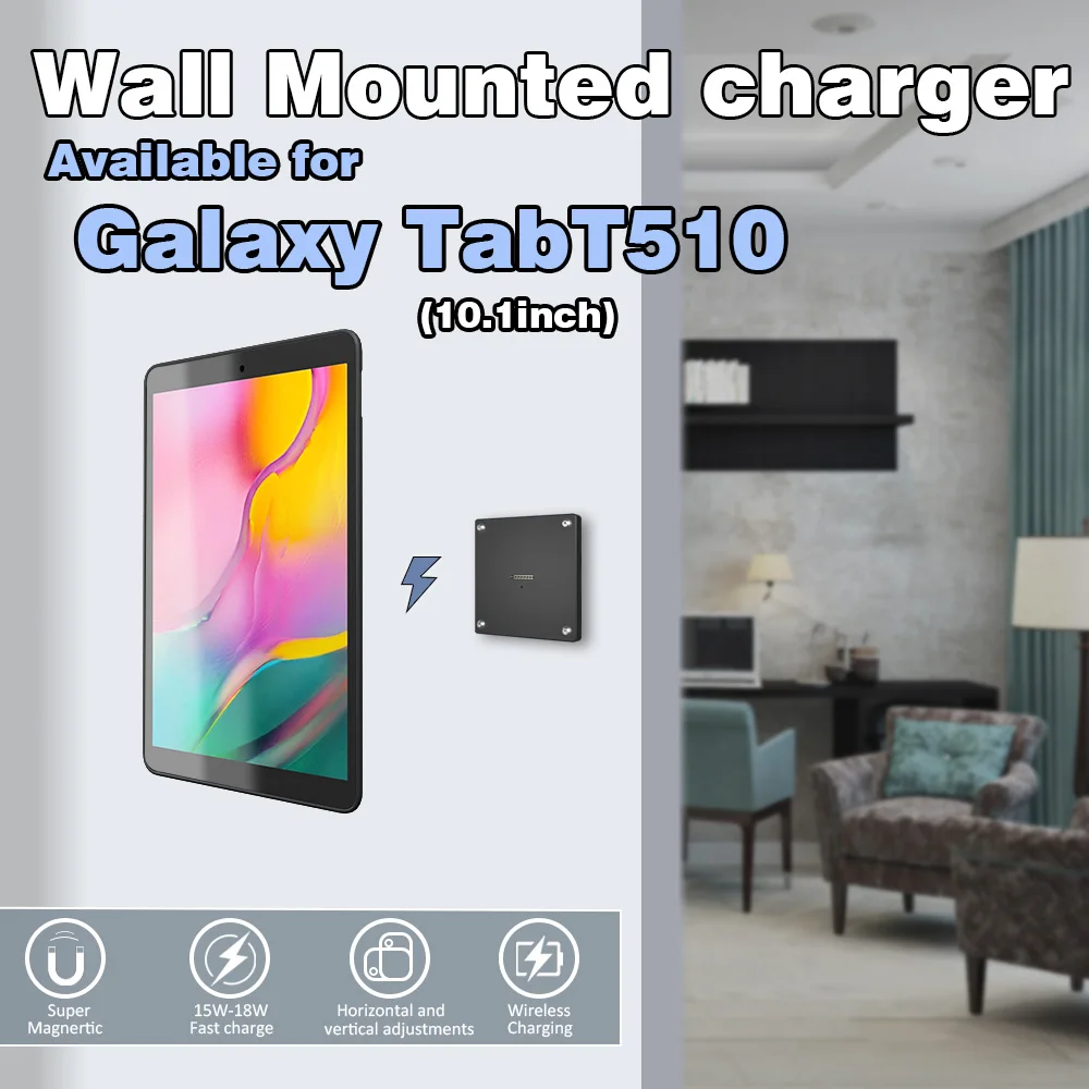 

Wall Mount Tablet Stand 18W Fast Charging Magnetic Wireless Aluminium Alloy Rotatable Design for Samsung Galaxy Tab T510 10.1 In