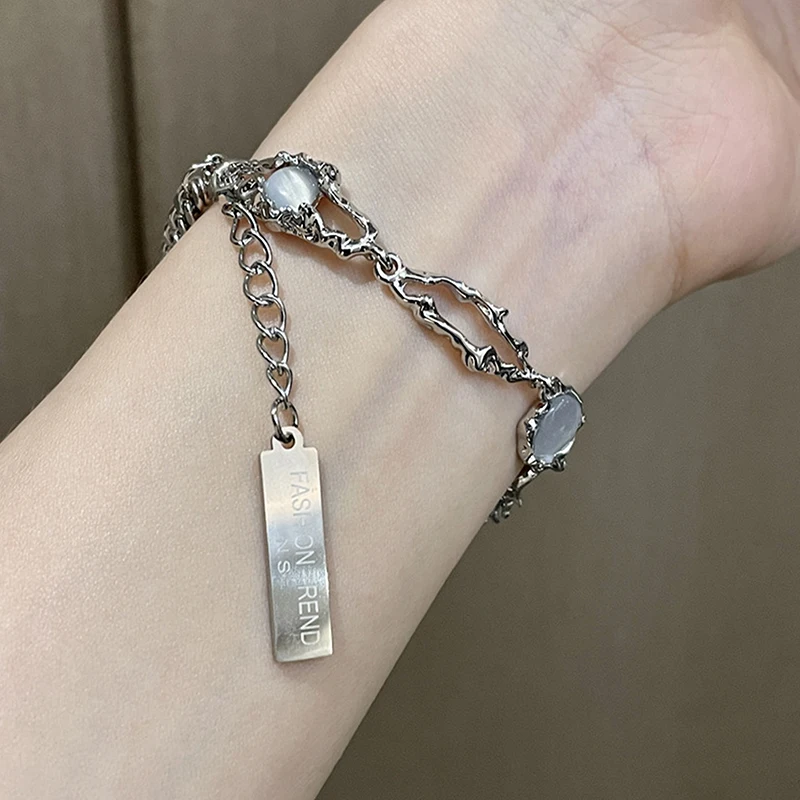 1pc Y2K INS Korean Fashion Tassel Pendant Bracelet Pulseras Gift Kiss Jewelry Kpop Titanium Steel Moonstone Bracelet For Women view 6