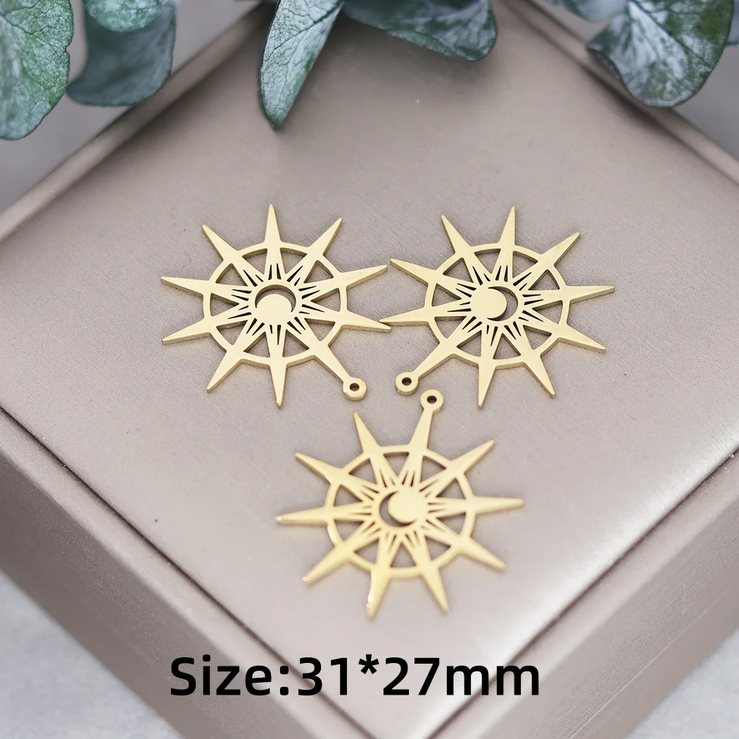 3pcs Moon Evil Eye/Compass Star Sun Charms Stainless Steel Gold Plated Pendant DIY Craft Tassels Earring Necklace Jewelry Making
