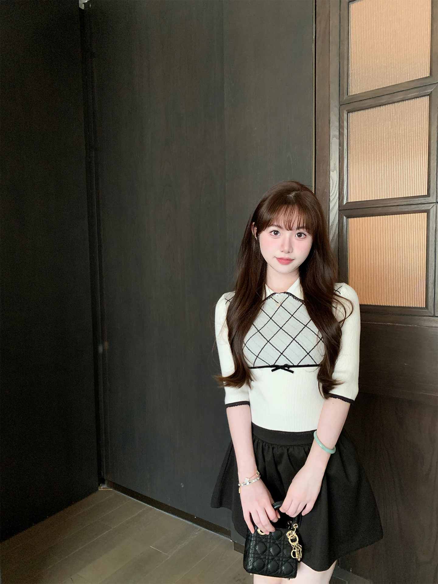 

Весенний модный вязаный топ Kkwne с бантом на талии, рукавами до локтя, отложным воротником и боковой молнией, в стиле юбки, женский комплект