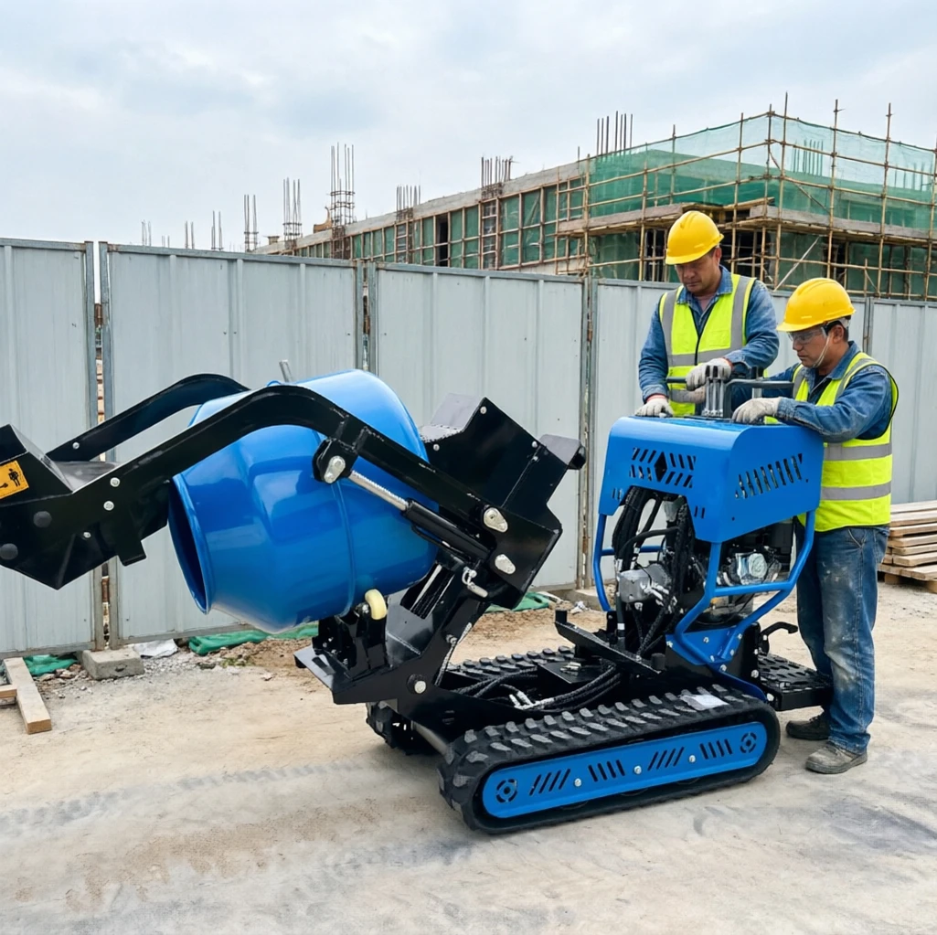 Crawler Self Loading Concrete Mixing Tank Wear-resistant Rotary Drum Hydraulic Loader Rural Self-built House Mix Machinery