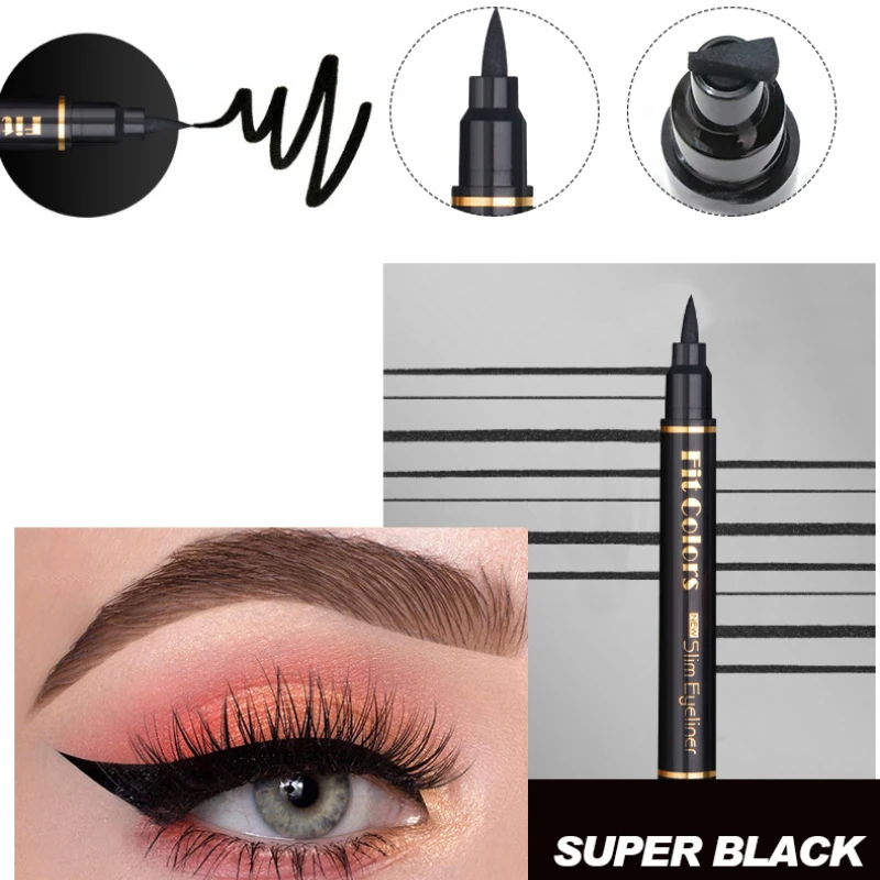 2 In1 Selo Alado Lápis Delineador Líquido À Prova de Água Fast Dry Double-ended Black Seal Eye Liner Pen Make Up para Mulheres Cosméticos