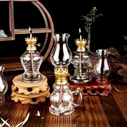 Vintage Glass Oil Lamps Rustic Camping Hiking Kerosene Lamp Lantern Candle Lamp Light Outdoor Emergency Tent Lighting Home Decor