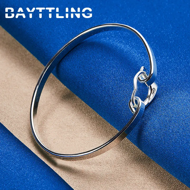 

925 Sterling Silver Fashion Heart Bangle Bracelet For Women Wedding Engagement Party Gift Jewelry Accessories