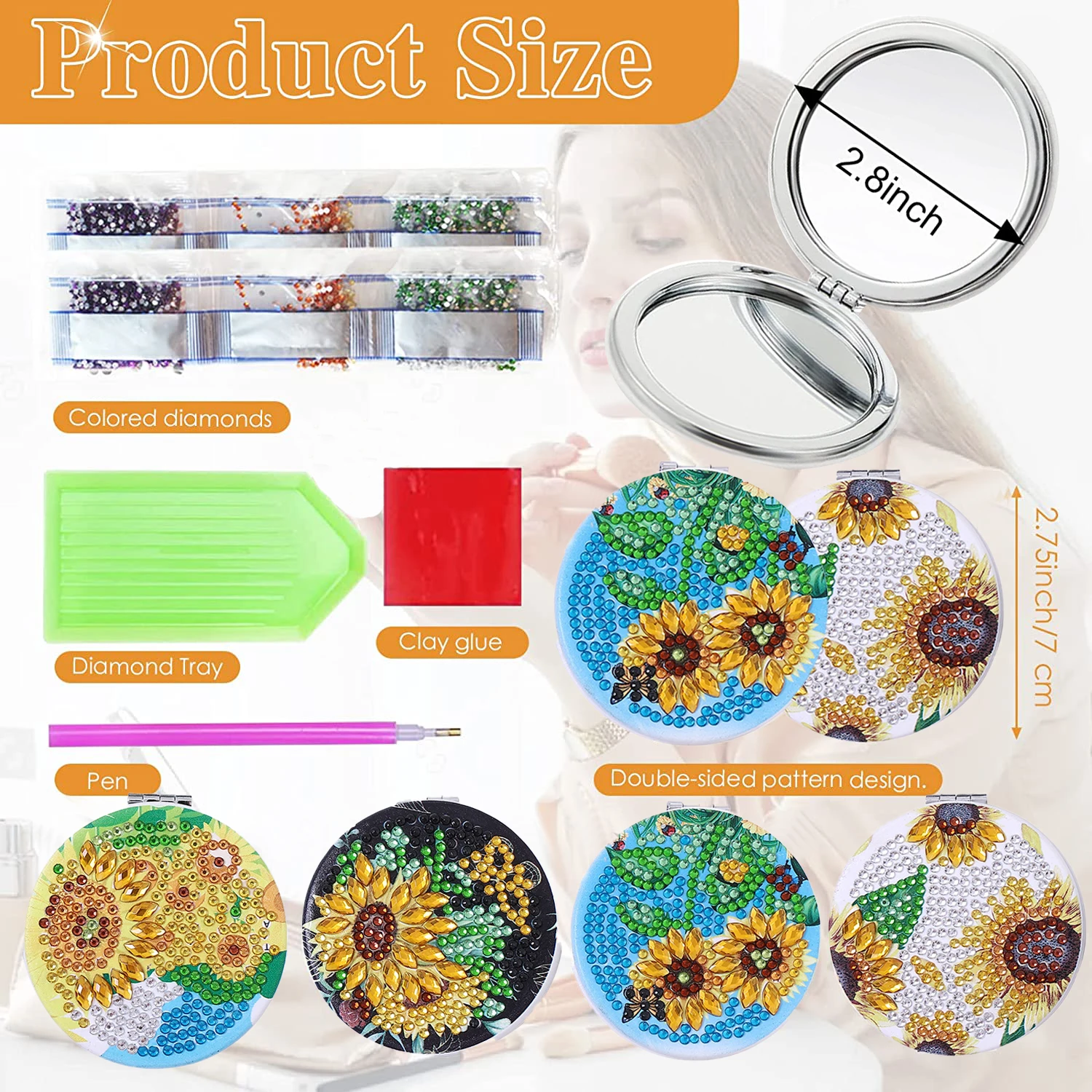 1 piece/set DIY Sunflower Pattern Art Compact Portable Folding Mirror Kit for Girls Diamond Painting Pocket mirror for adults