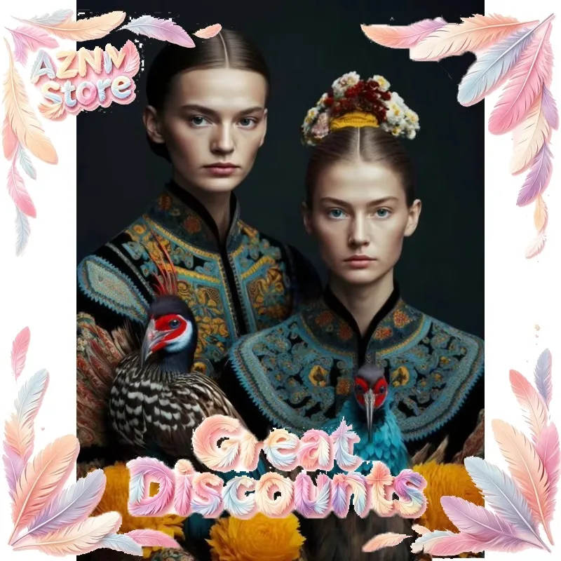 Retro Ethnic Element Clothing Woman And Sharp-Beaked Bird Posters Print Art Floral Animal Canvas Painting Living Room Home 2026