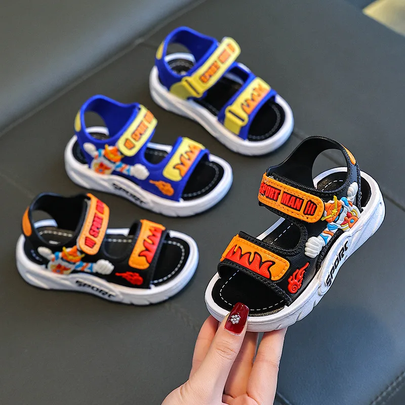 Boys' Summer Sandals Anti-Slip Soft Bottom Velcro Casual Beach Shoes Girls' Baby Shoes Comfortable PVC Material Easy to Wear