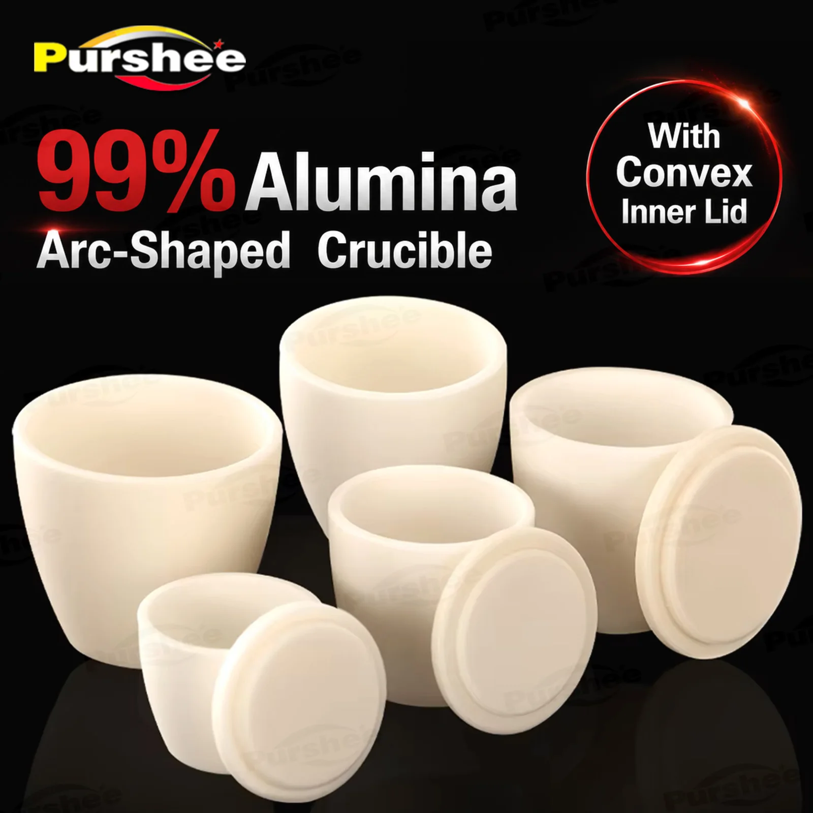 High Purity Al2O3 Arc Crucible with Inner Convex Lid 3-500ml Sizes High Temp Resistant For Lab Ashing Melting Ceramic Crucible