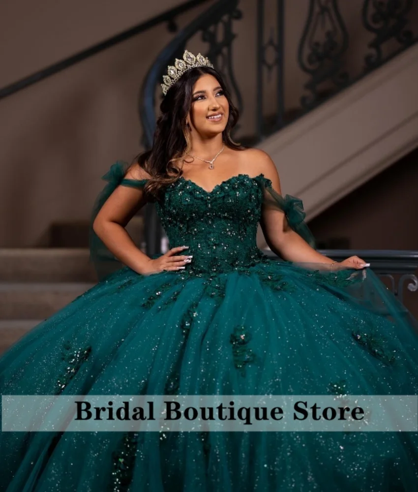 Vestido De fiesta De princesa verde esmeralda, Vestido para quinceañeras, apliques De cristales con cuentas, Vestido dulce 16, Vestido De 15 Anos personalizado