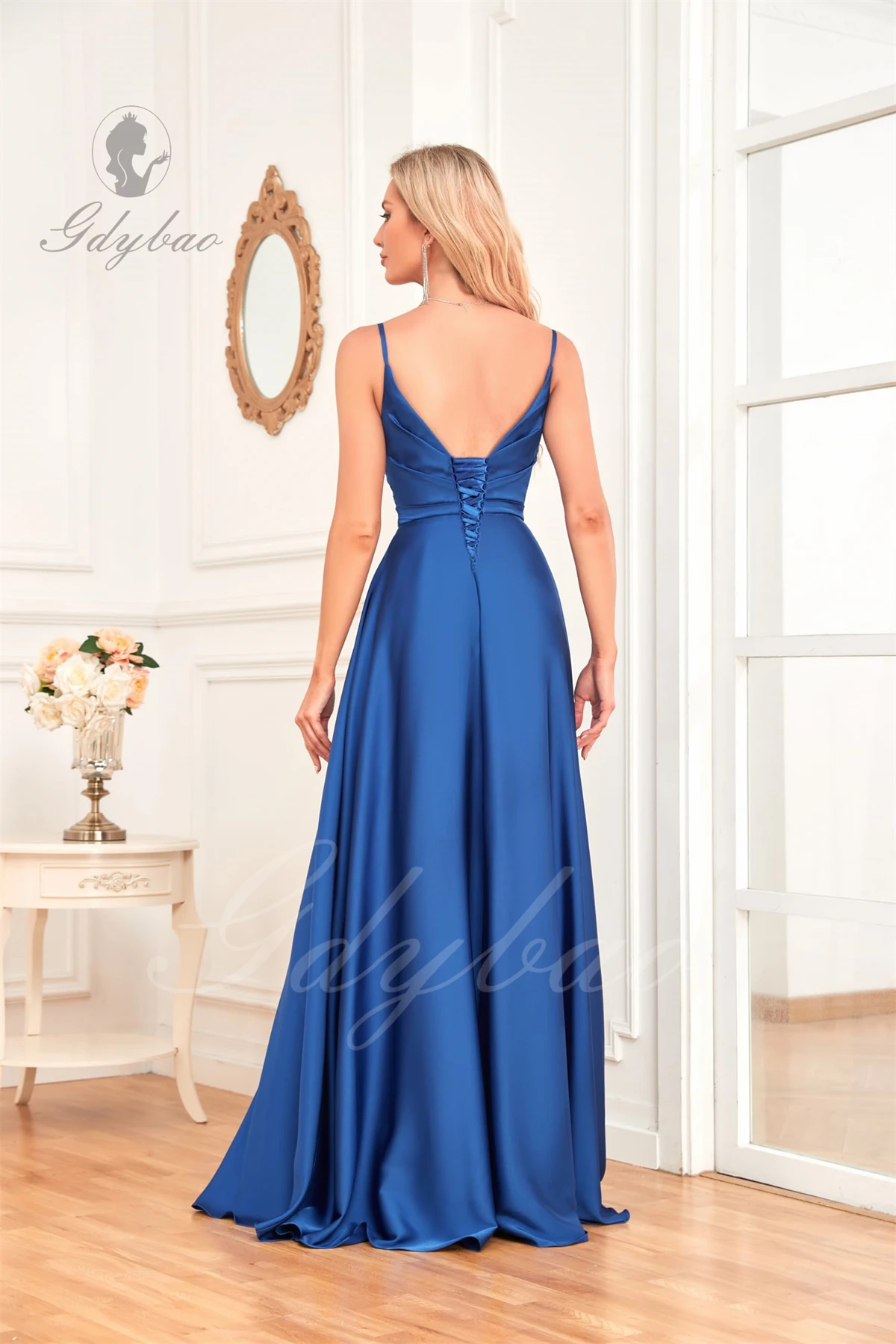 Prom Dresses for Women 2024 Satin A-line Spaghetti Straps Long Formal Evening Gowns with Slit