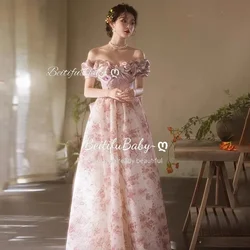 BeitifuBaby 2024 Palace Style Satin Evening Dress for Women A-line Banquet Ball Gown Off The Shoulder Ruffles Neck Party Dresses