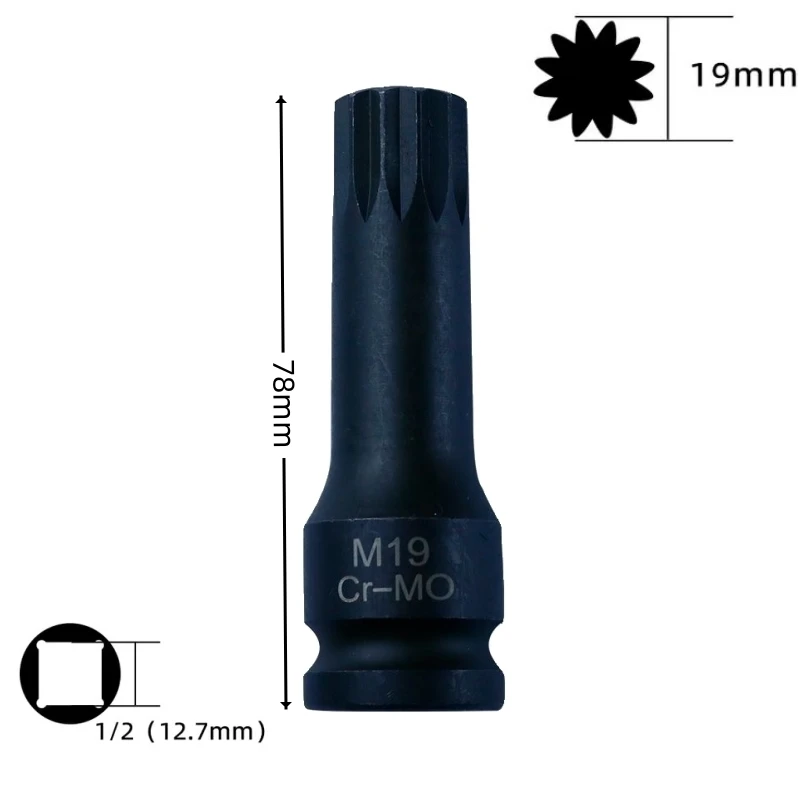 1pcs 12-Point CR-MO Socket Wrench Set M5-M19 Metric Star Torx Bit Impact Spline Socket for Auto Repair and Mechanical Tools