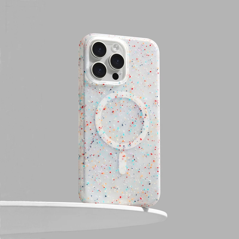 For iPhone 16 Case Translucent Art Ink Dots Wireless Charging MagSafe 15 16pro Max 14 pro Soft Silicone Shockproof Phone Cover